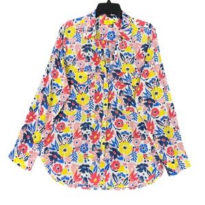 Roller Rabbit Womens L Floral Print Button Shirt Cotton Boho Resort Coastal Chic